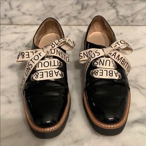 Black Patent Word Lace-Up Flats